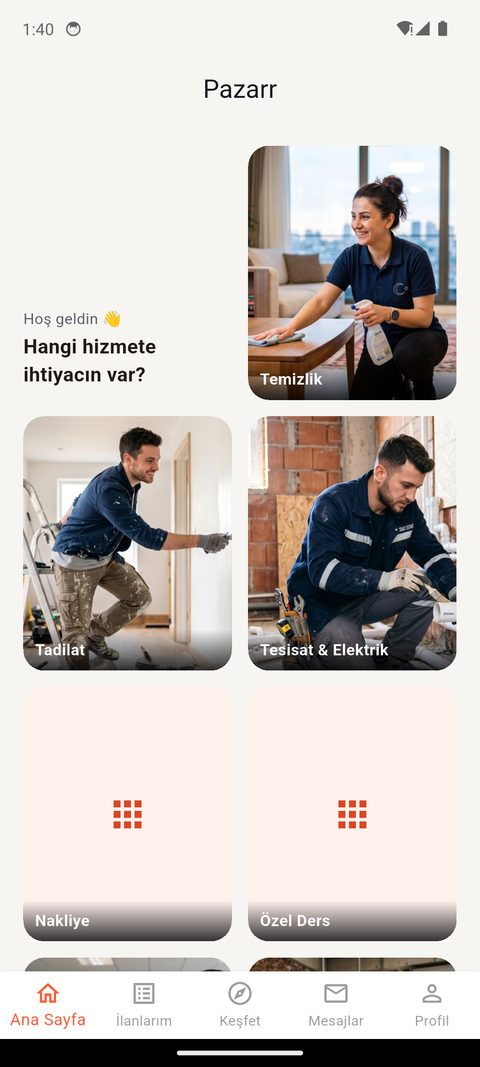 Pazarr ana sayfa - kategori seçimi